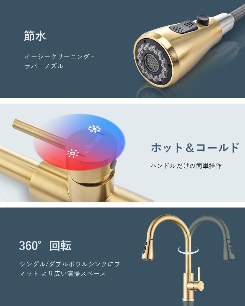 APPASO Modern Kitchen Mixer Tap with Single SUS304 Stainless for Kitchen Includes Japanese Instruction Manual Pull-Out Spray, Lever, Steel, Sinks,