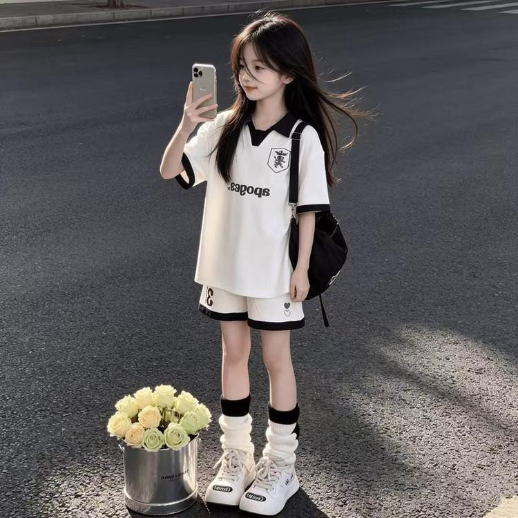 Girls' Super Beautiful Set 2026 Summer New Style Children's Sports Short-sleeved Shorts Casual Two-piece Set