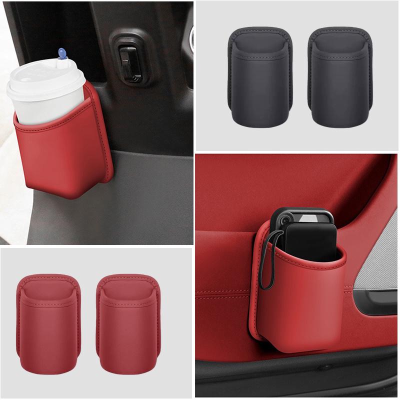 1 Car Door Cup Holder & Mobile Phone Holder, PU Leather Car Beverage Holder, Storage Box