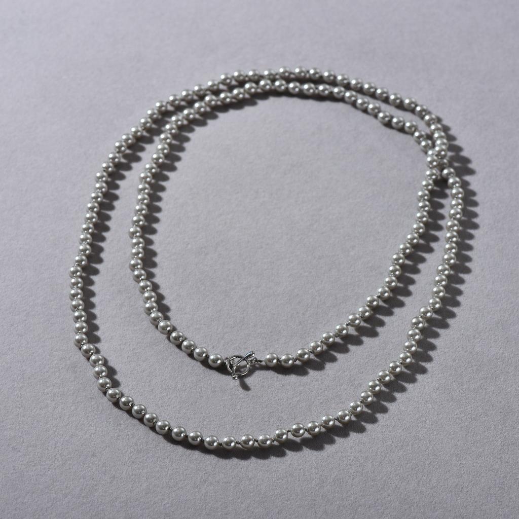 French Simple Silver-Gray Long Pearls Can Be Stacked With Long Chains, High-End Light Luxury Exquisite Temperament Versatile Necklace