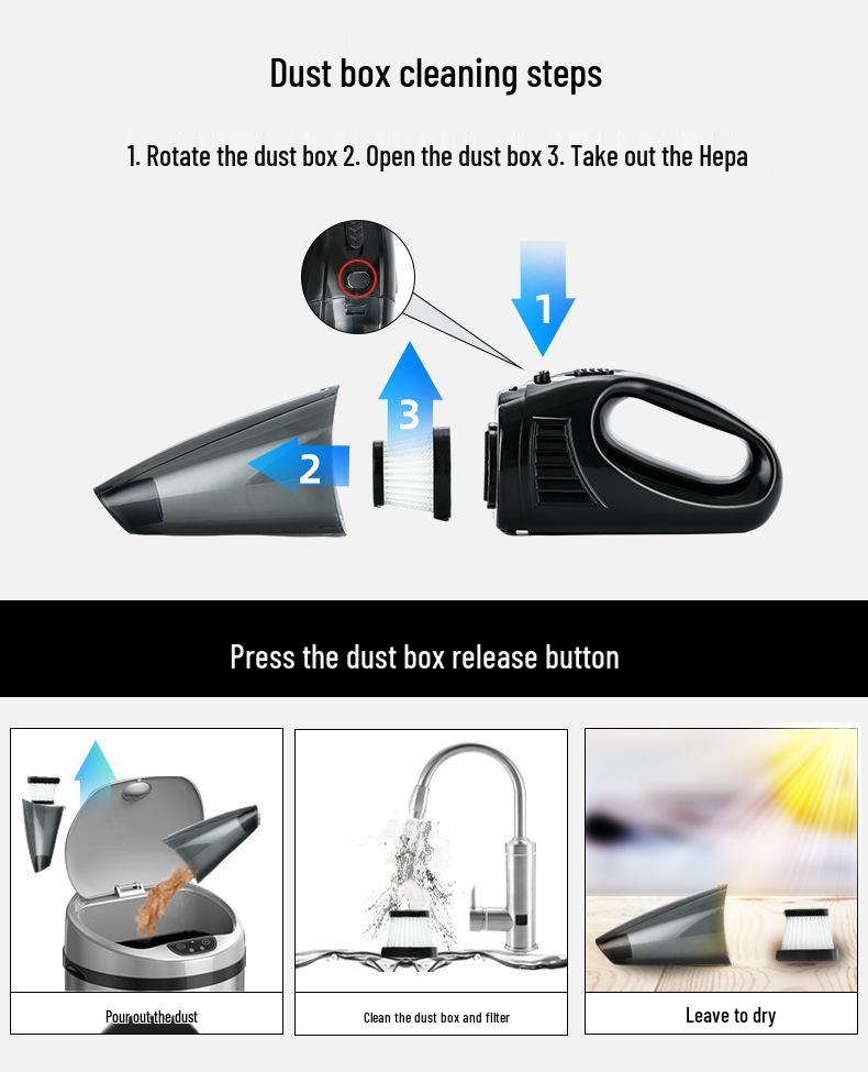 Super Powerful 120W Car Vacuum Cleaner, Wet & Dry, USB Charging