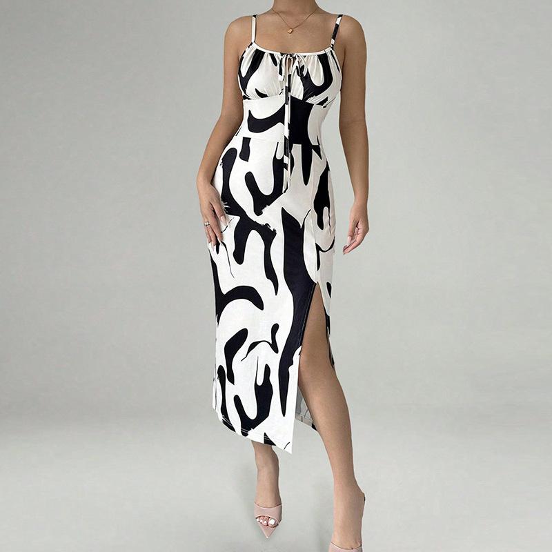 

Fashion Women Elegant Zebra Print Beach Vacation Bodycon Streetwear Long Dress 2026 Summer Slim Sexy Side Slit Dresses Clothes S