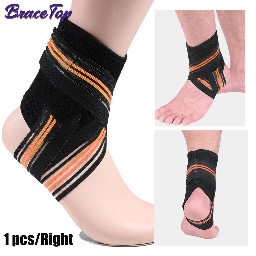 Bracetop 1 Pc Sports Compression Ankle Brace Support Wrap Gym Ankle Sleeves For Plantar Fasciitis Achilles Tendon Minor Sprains