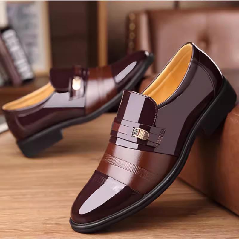 Men's Spring & Autumn Perforated Formal Leather Shoes with Plus Velvet Lining