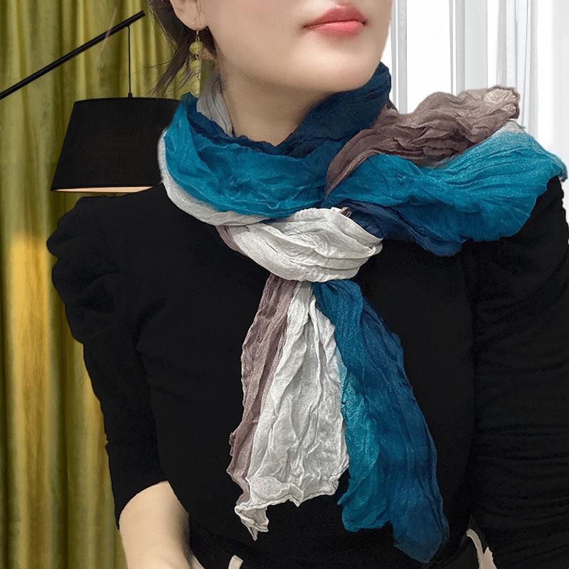 Small Floral Thin Mori Age-reducing Wrinkled Sunscreen Silk Scarf Women's Summer New Versatile Shawl Fashion Trends