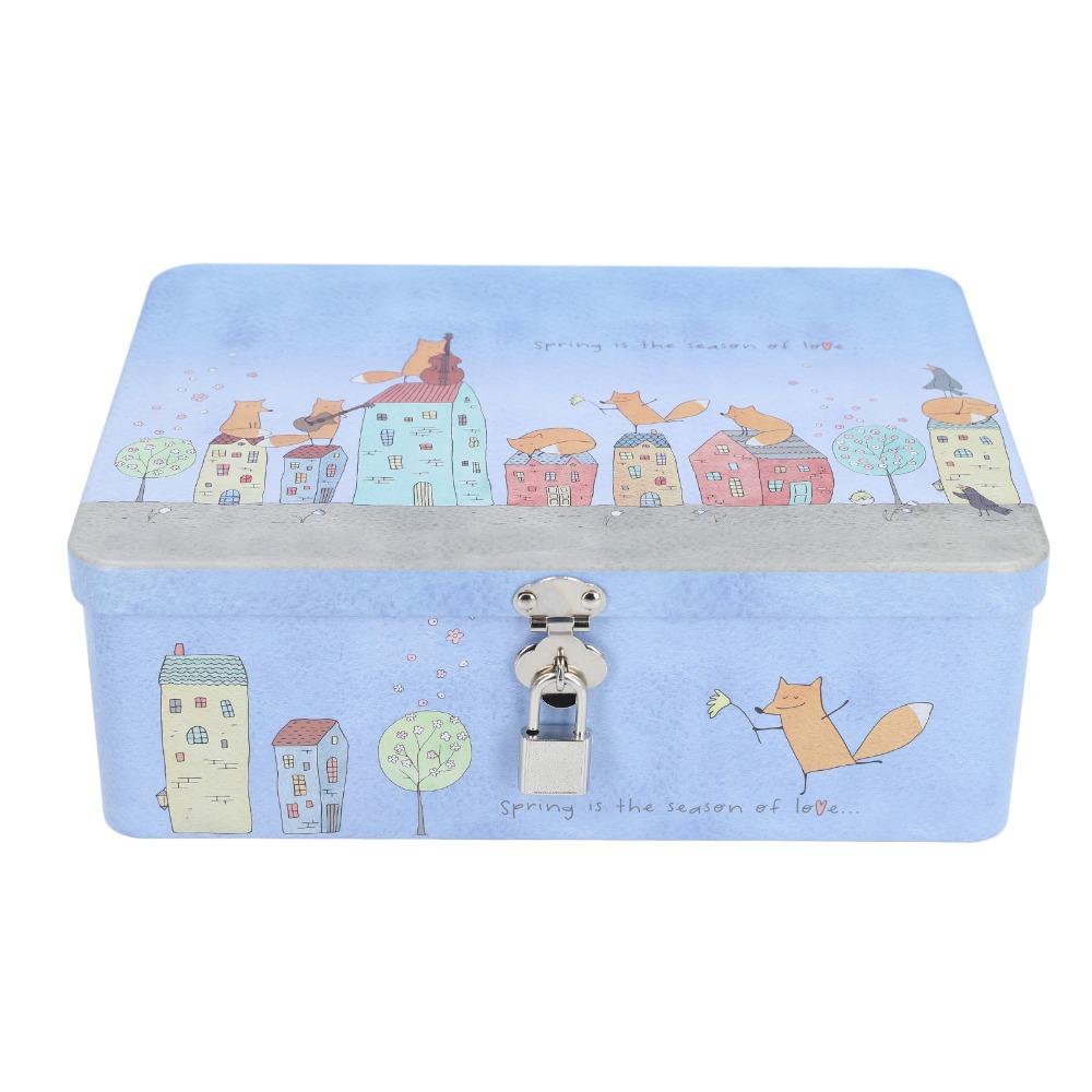 Square Tinplate Storage Box Large Capacity Storage Box With Lock  For Home Kitchen