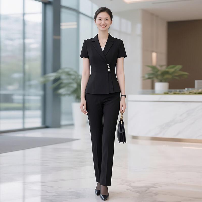 Ensemble 3 pièces professionnel à manches courtes pour femme