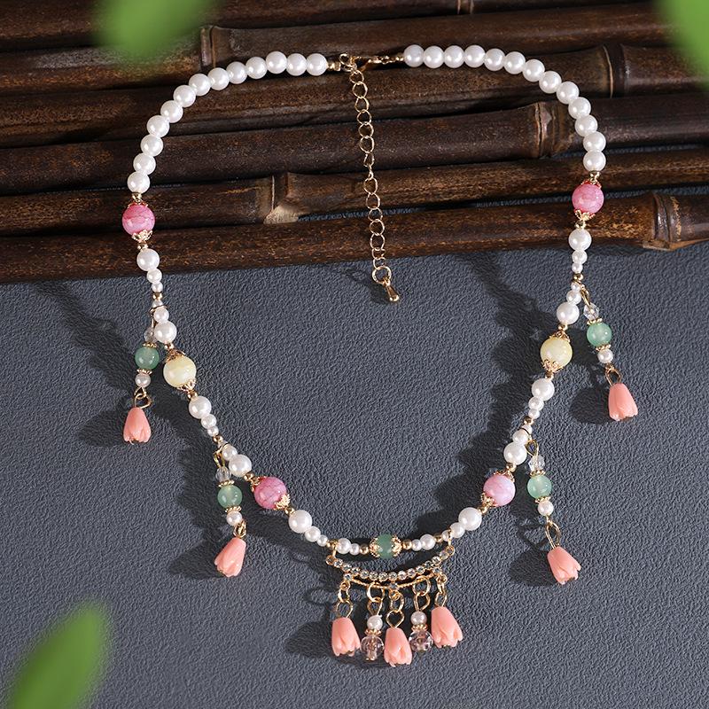 Chinese Style Simulation Pearl Necklace Hanfu Long Chain Jewelry Accessory