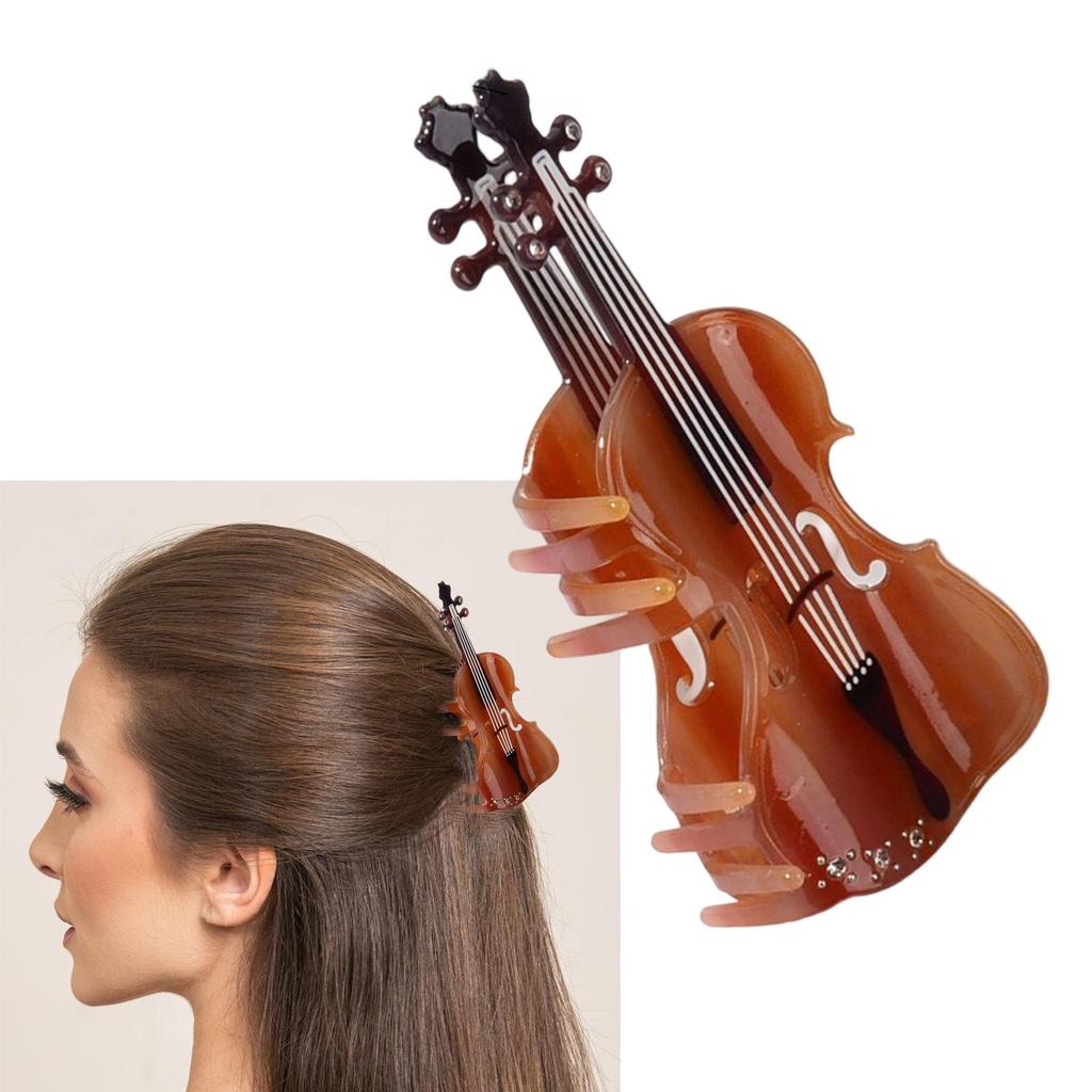 Elegant Violin Hair Clip With Wood Grain Finish Acetate Material For Women Girls Daily Use And Music Themed Events