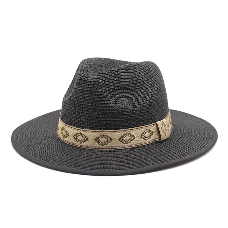 Ethnic Style Retro Red Background Color Matching Straw Hat Men'S And Women'S Sunshade, Sun Protection And Uv Protection Straw Woven Panama Top Hat