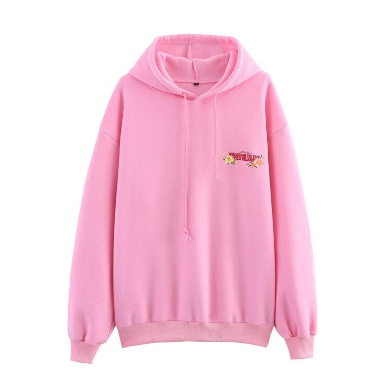 

Kaslead New Women clothes Western Style Fashion Simple Hood Print Sweatshirts 0085175 Pink L