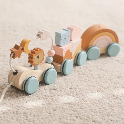 Montessori-Holzspielzeug Tierblock Ziehen Sterne Mond Umgeben Zug Handkoordination Stapelspielzeug Handgefertigt Dekoration Geschenke