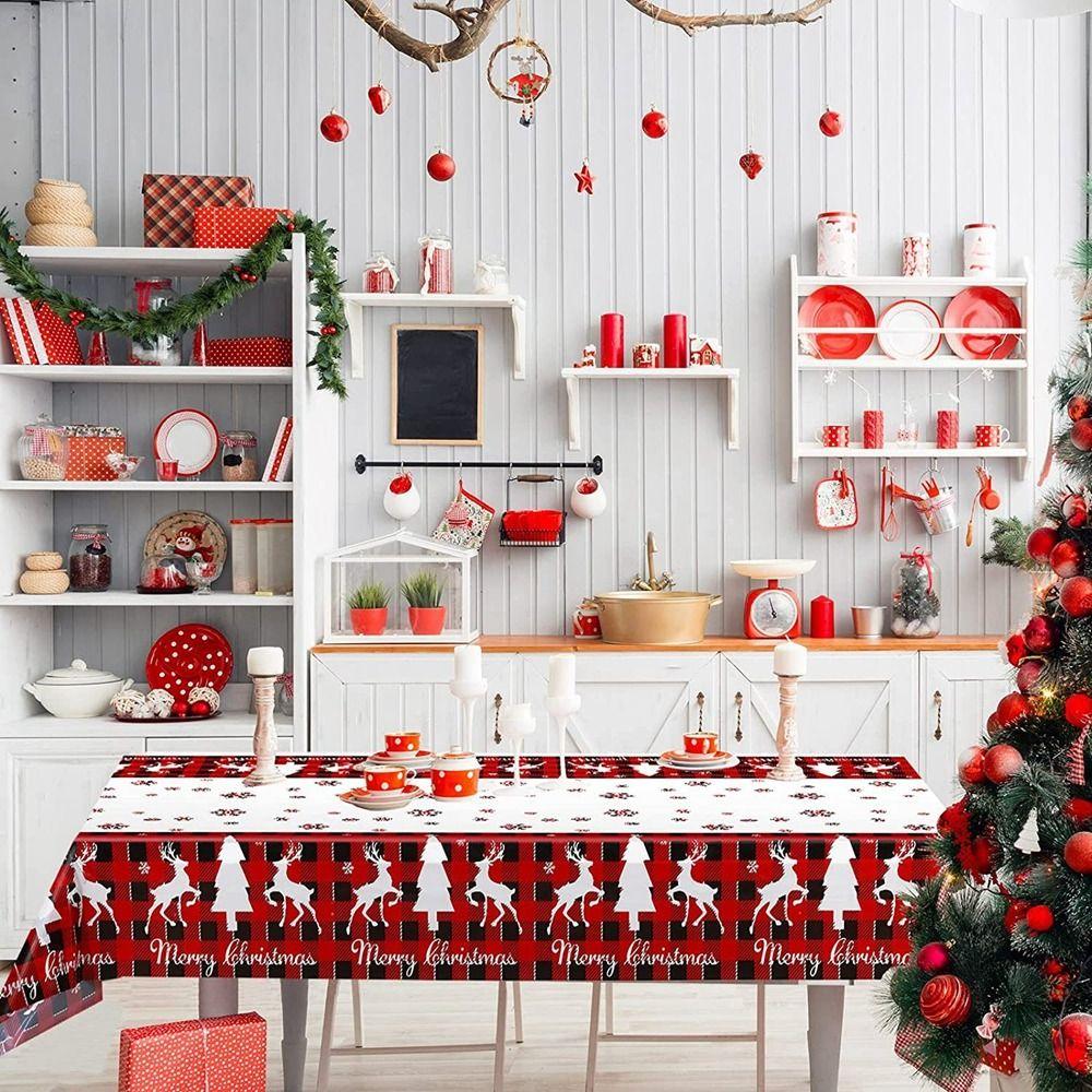 Plastic Christmas Tablecloth Snowman Snowflake Bronzing Disposable Tablecloths Table Decoration Disposable Table Cover Christmas