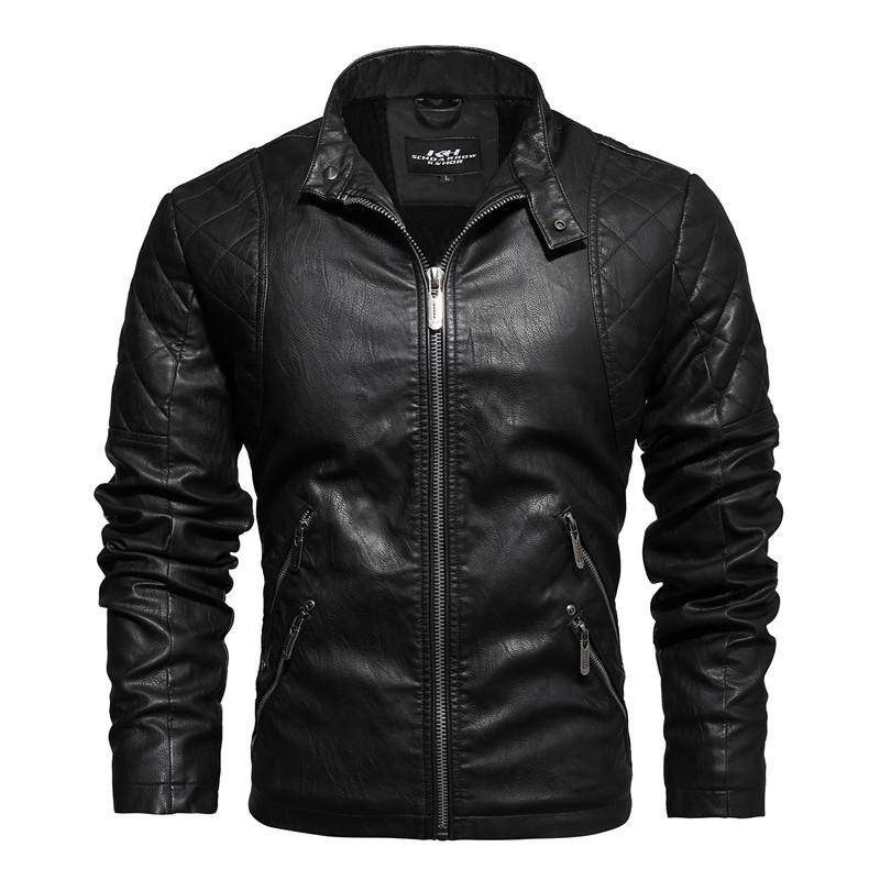 Men's European and American style leather jacket Men's fashion slim-fit locomotive PU leather jacket velvet