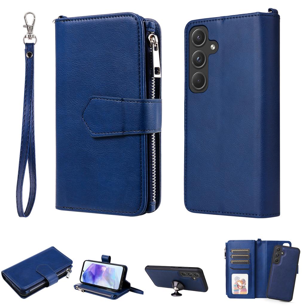 For Samsung Galaxy A55 5G Magnetic Leather Case Mobile Cover with Detachable Zipper Wallet Strap