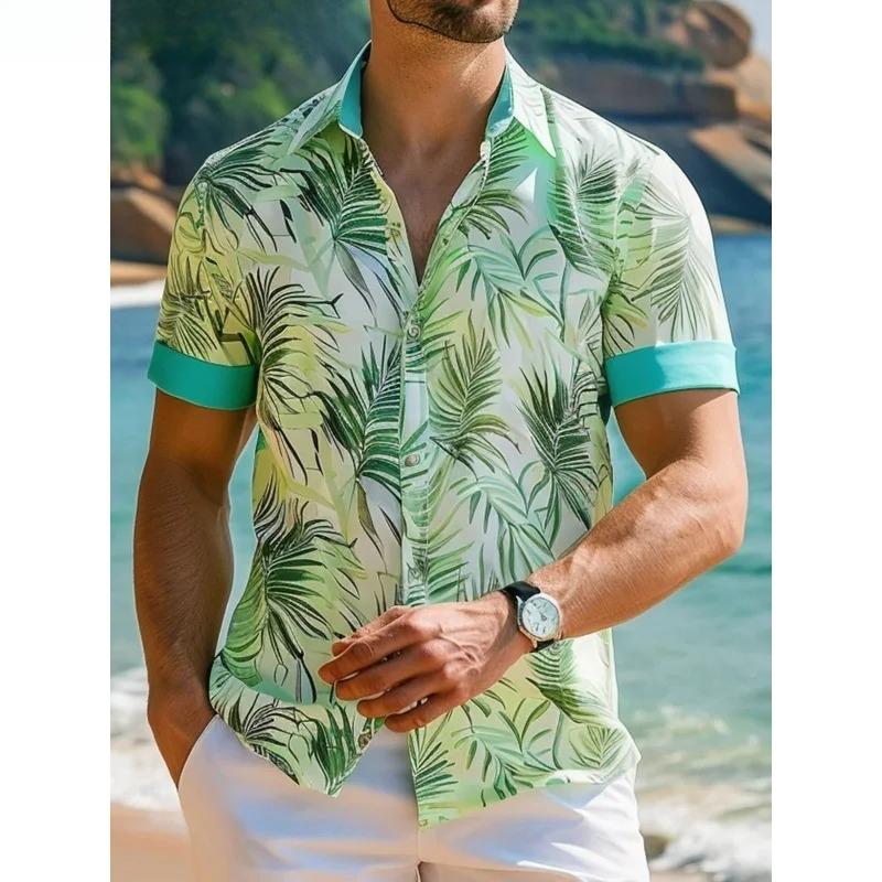 Dreamy Village Pattern Lapel Shirt for Men Flower Bird Boat 3D Printed Hawaiian Shirts Fashion Short Sleeve Tops Button Blouse