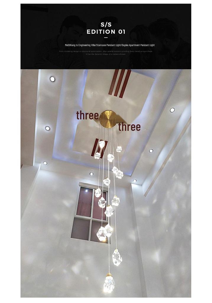 Modern Crystal Duplex Pendant Lamp for Luxury Mezzanines and Lofts