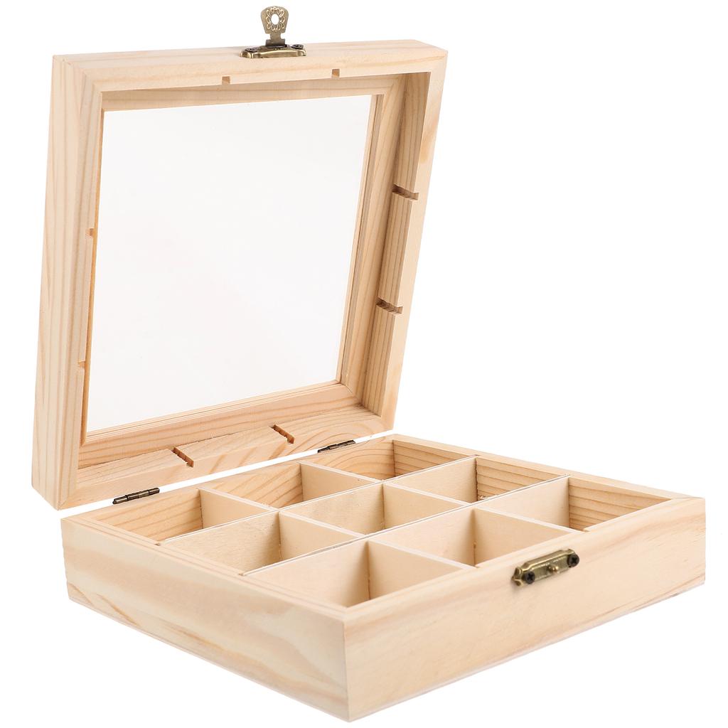 Wooden Tea Box 9 Grids Multifunctional Tea Storage Box 14.5X14.5X5cm Home Tea Bag Storage Boxes Holder Organizer For Jewelry