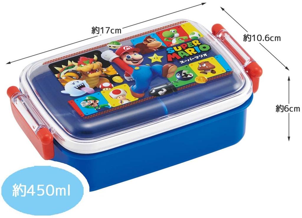 Skater Lunch with a Soft Single Made in Super Mario Children's Box, 450ml, Dome-Shaped Lid, Tier, Japan, 23, Boys' (RBF3ANAG-A)