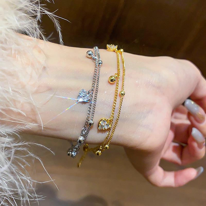 18K Gold-Plated Zircon Heart Pendant Bracelet - Elegant Versatile Fashion Jewelry