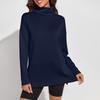 Women's Solid Color Slit Round Neck Sweatshirt Casual Top Loose Long Sleeved Top