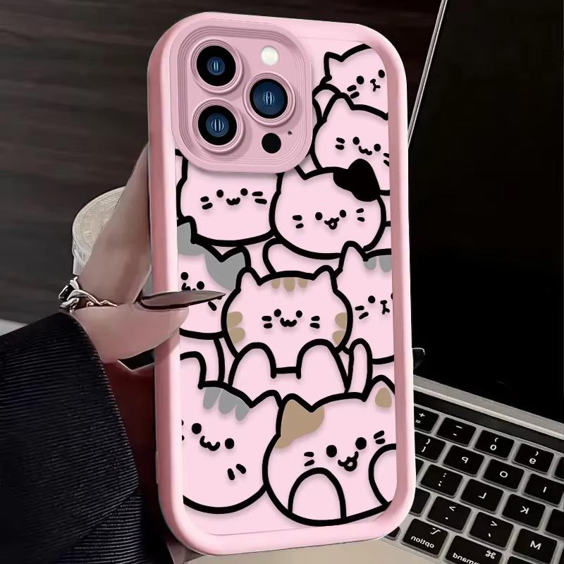 Cartoon Animal Cute Cat Phone Case For iPhone 17 Pro Max 16 15 Pro 14 13 Mini 12 11 XR XS 17Air 16 Plus Soft Silicone Cover