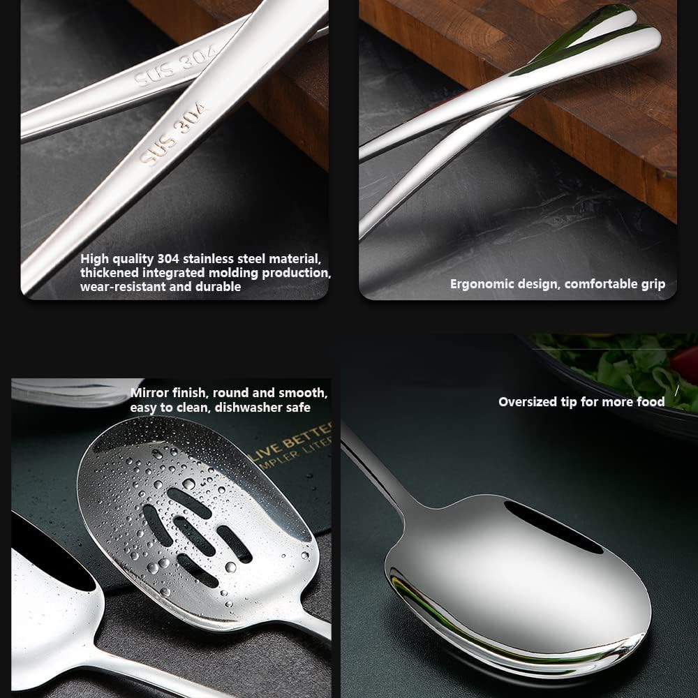 Extra Large Serving Spoons Set,18/8 Stainless Steel Slotted Spoon and Serving Spoon,9.8 Inch Buffet Spoons Set,Tabletop Flatware Utensil (2pack)
