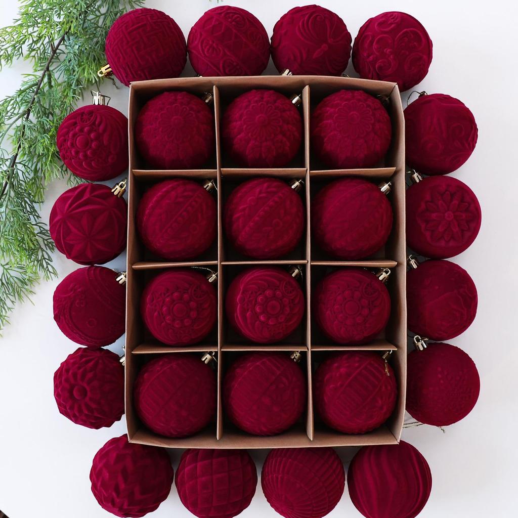 Luxurious 8cm Embossed Flocked Irregular Christmas Ball Set (12-Piece) - Elegant Pendant Decorations in Gift Box