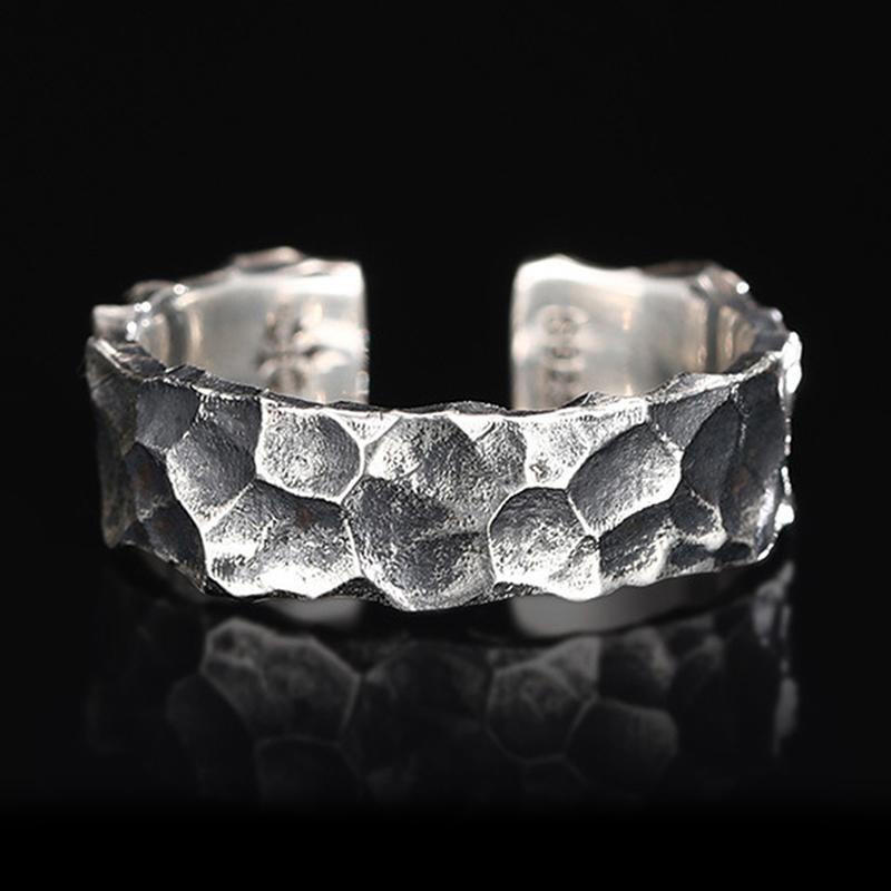 Thajské stříbro Retro Pánský otevřený prsten Retro design šperků Nastavitelný Pánský jednoduchý prsten Party dárek Jednoduchý Starý Kladívkový Hypoalergenní prsten