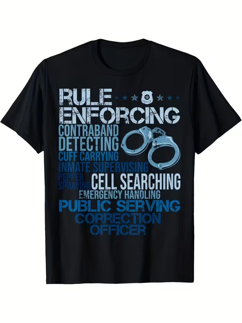 Correction Officer T-Shirt - Funny Rule Enforcement Graphic Tee with Handcuffs XXXL