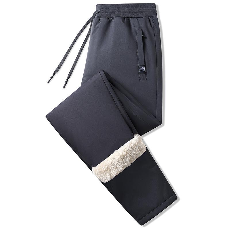 Men's Fleece-Lined Thickened Loose-Fit Trousers for Autumn and Winter Warmness-Retaining Cuffed Leggings Shearling Fleece Casual Long Trousers for Men
