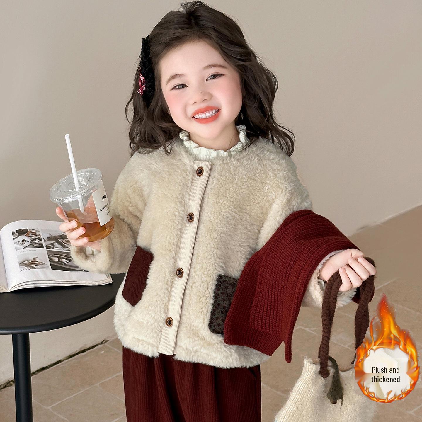 

Пушистый свитер-пальто для маленьких девочек в корейском стиле и комплект брюк на флисовой подкладке с шарфом 130 cm