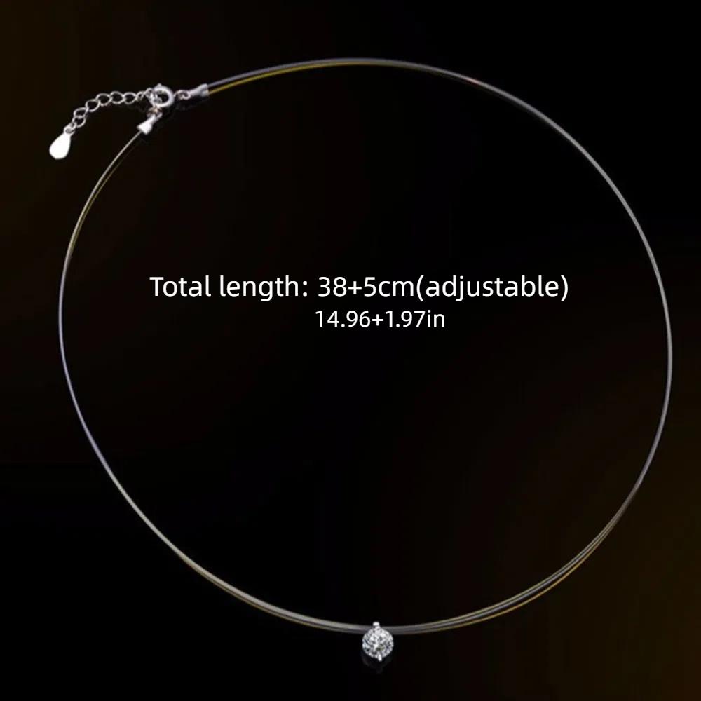 Invisible Zircon Pendant Necklace S925 Silver Solitaire Fishline Choker  for Female