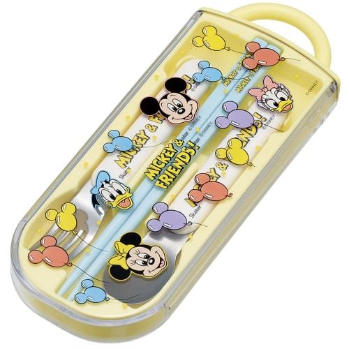 Skater Children's Lunch Box Trio Set Chopsticks Spoon Fork Kids Cutlery Antibacterial Treatment Easy to Open Sliding Type Made in Japan Disney Mickey