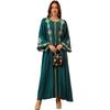 Middle Eastern Floral Embroidered Muslim Jalabiya Robe, Dubai Dress