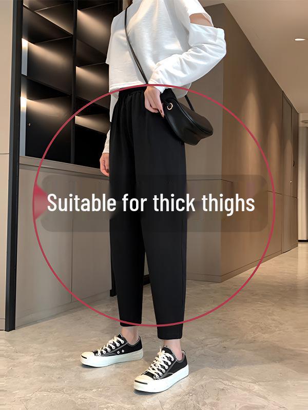 

Black Plus Size High-Waist Slimming Carrot Pants for Women – Summer Thin, Nine-Point Harem, Casual Eight-Point 3XL
