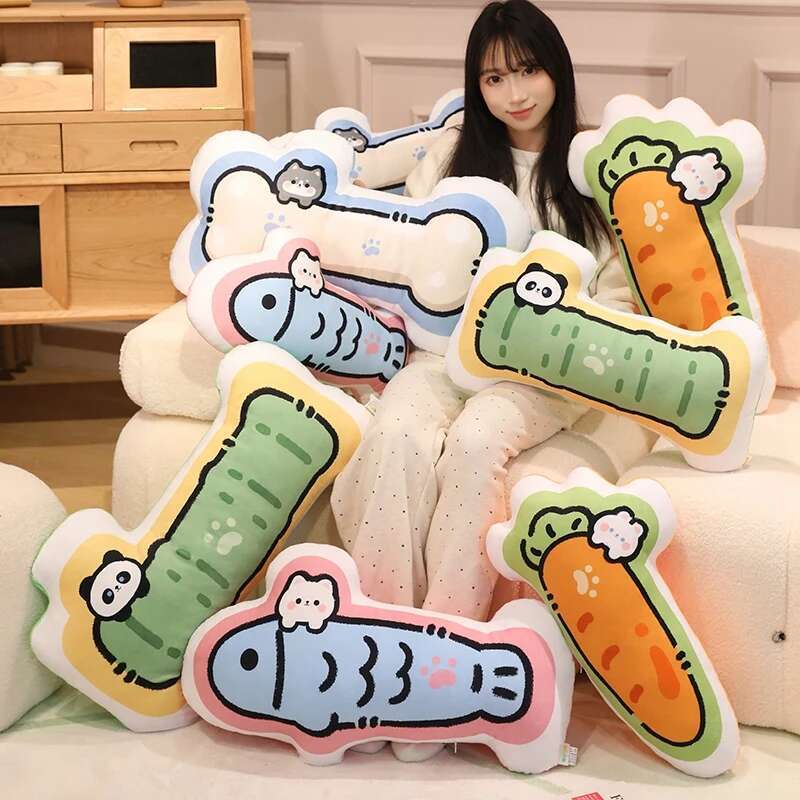 

50/60cm Manga Style Carrot Bamboo Bones Fish Plush toy Cute Cartoon Vegetable Pillow Dolls Stuffed Soft Toys for Children Gift 50cm кістяний