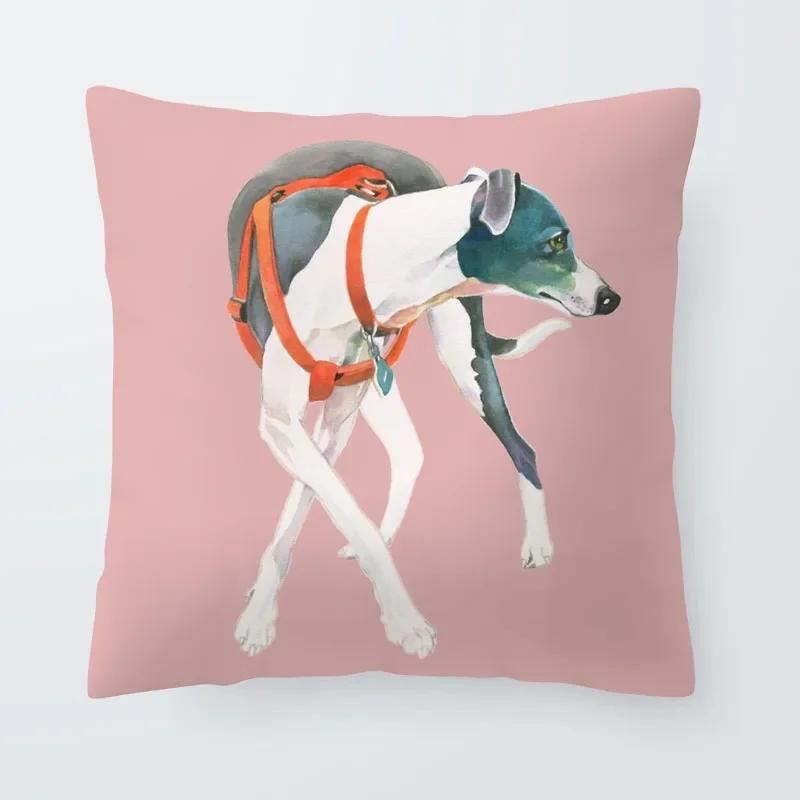 Home Decor Dog Cushion Cover Greyhound French Bulldog Pillow  Blue Gamer Chair Sofa