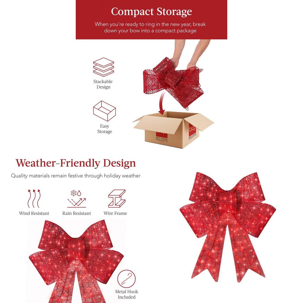 Christmas Bow Led Lighted Garland Door Hanging Decoration For Holiday Celebrations