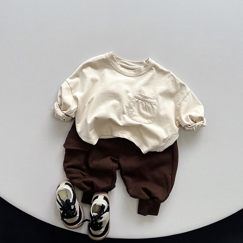 Korean Style Kids' Solid Long-Sleeve Top - Unisex Autumn T-Shirt for Toddlers