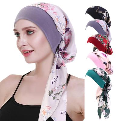 Pastoral Elastic Wide-brimmed Silk Headscarf Cap, Long-tailed Braid Cap, Chemotherapy Cap
