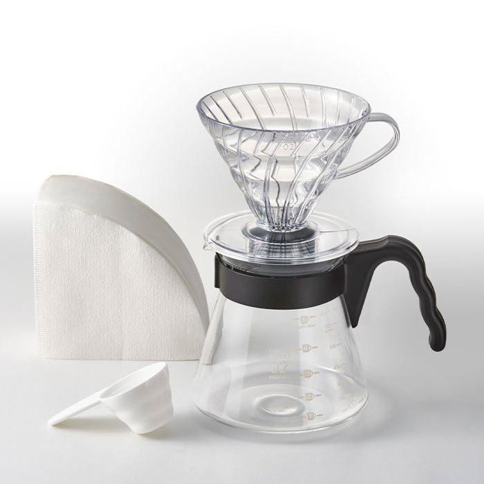 Filtre a cafe permanent - filtre a cafe reutilisable hario - vcds-02-b-eu - v60 coffee dripper and server set 02 - noir
