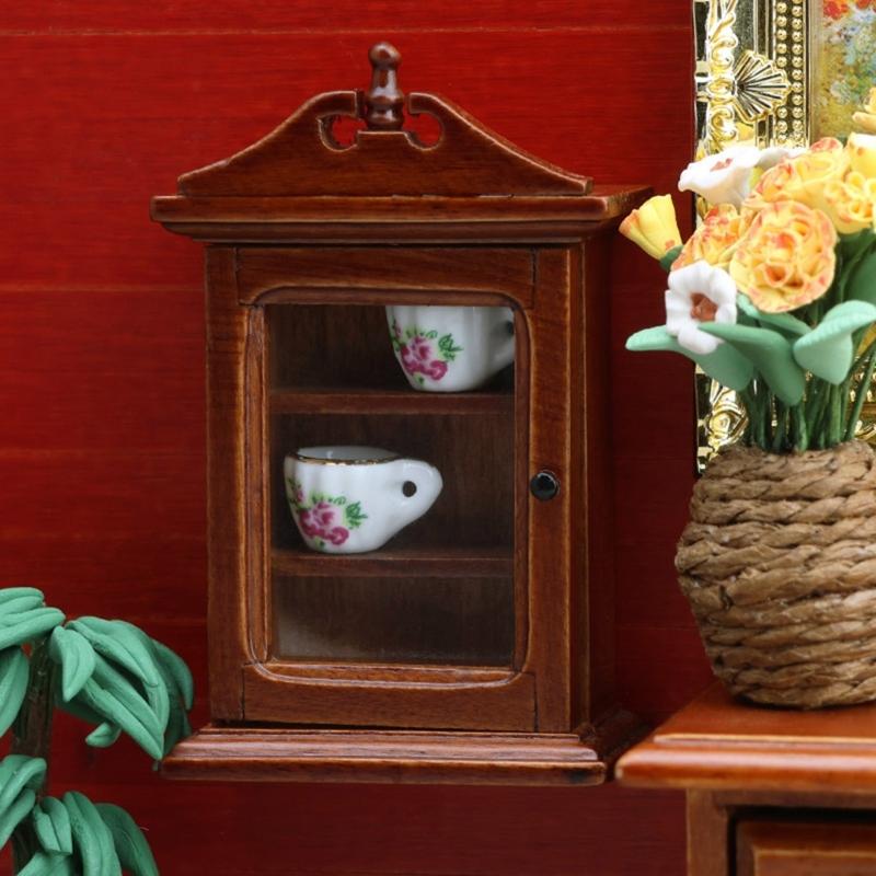Antique Miniature Wooden Hanging Shelf For Doll House Scene Decoration Easy Assembly Craft Model Project Furniture