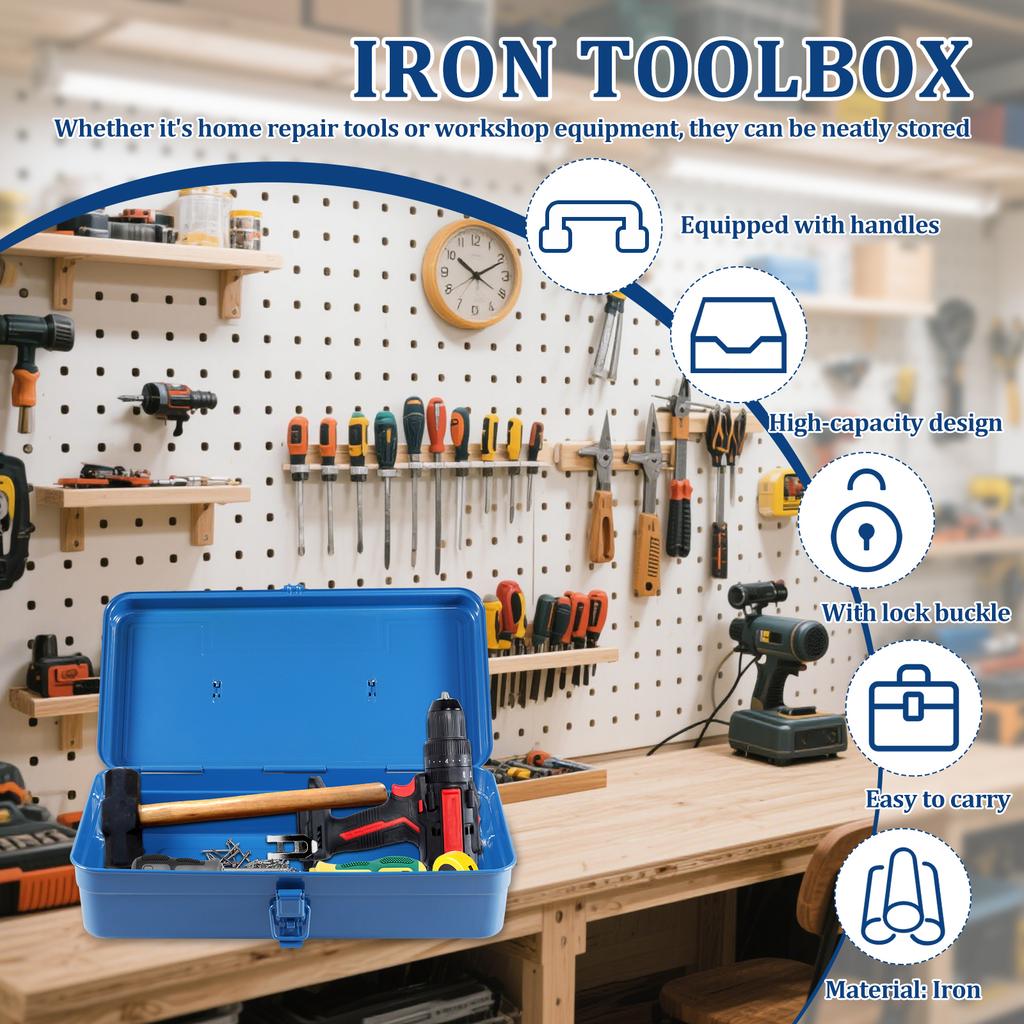 Portable Tool Box Metal Tool Storage Boxes with Latch Closure and Handle Multipurpose Organizer Box for Household Workshop Car