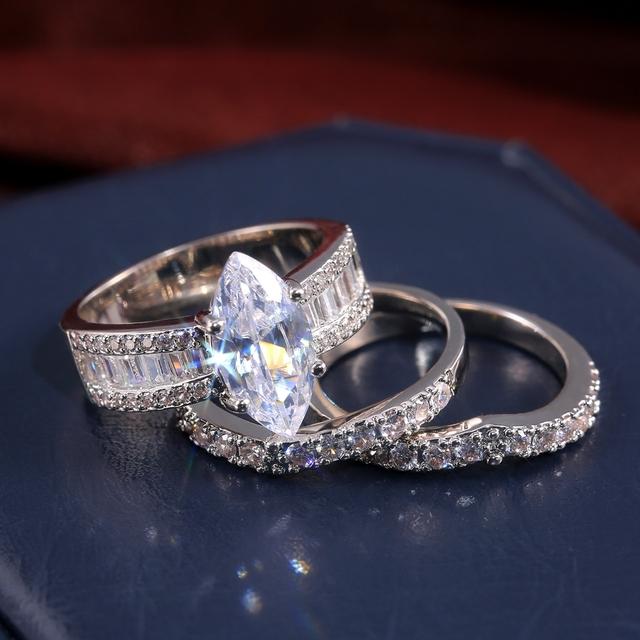 

Роскошные 3 шт./комплект обручальное кольцо для женщин с бриллиантовой огранкой маркиз CZ камень тренд женские элегантные ювелирные изделия оптом 6