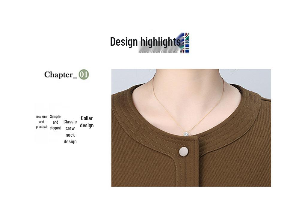 Women's Spring-Autumn 2025 Fashionable Age-Defying Round Neck Cardigan - Thin, Stylish Sweatshirt for Middle-Aged Moms