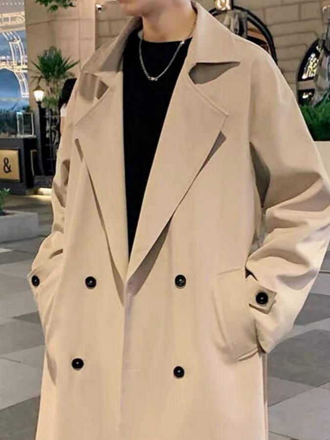 2025 Men's American & British Style Mid-Length Trench Coat with Lapel for Spring & Autumn.