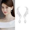 Simple Alloy Long Wing Stud Temperament Feather Earrings Silver Wings Shape Elf Ear Cuff Earrings Jewelry Accessories Gifts