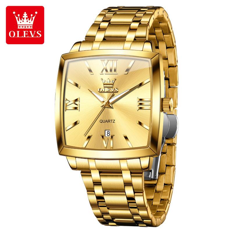 OLEVS Mens Watch Simple Original Brand Quartz Watch Waterproof Luminous Square Watch Automatic Date Watch For Man Gifts