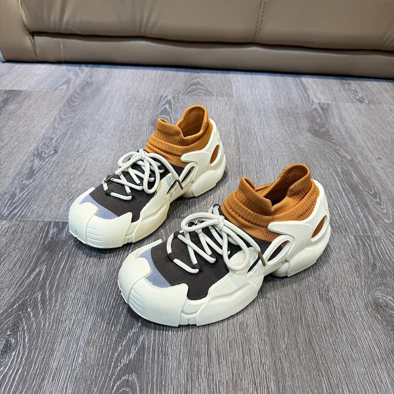 Fashion Women's Thick-soled Sneakers Lace-up Breathable Knitted Casual Shoes 2025 Spring and Autumn Fashion Tennis Shoes for Women